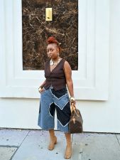 Plus Size Patchwork Contrast Color Seventh Jeans GYLN-7685