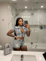 Fashion Washed Casual Two Piece Shors Set NYF-8213