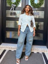 Plus Size Fashion Holes Straight Jeans GYLN-0213