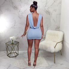 Solid Color Backless Mini Dress YF-11053