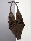 Solid Color Deep V Neck One Piece Swimsuit CSYZ-D651Q