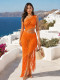 Slash Shoulder Hollow Out Tassel Maxi Dress ZSD-0357