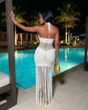 Knit Sheer Sequin Fringe Irregular Beach Dress CM-60622