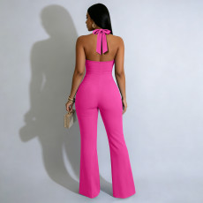 Backless Halterneck Micro Flare Jumpsuit YF-11072