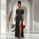 Polka Dot Print Off Shoulder Split Maxi Dress BY-7743