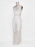 Slash Shoulder Hollow Out Tassel Maxi Dress ZSD-0357