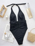 Solid Color Deep V Neck One Piece Swimsuit CSYZ-D651Q