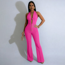 Backless Halterneck Micro Flare Jumpsuit YF-11072