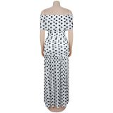 Polka Dot Print Off Shoulder Split Maxi Dress BY-7743
