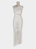 Slash Shoulder Hollow Out Tassel Maxi Dress ZSD-0357