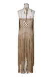Knits Tassel Halterneck Backless Long Dress ZSD-0355