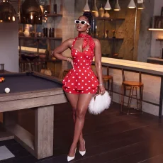 Polka Dot Print Backless Romper CYA-902416