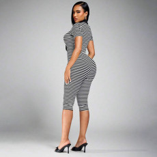 Short Sleeve Stripe Knits Jumpsuit GZJQ-K6Q12441A