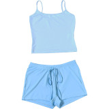 Solid Color Sling Top Two Piece Short Set GZJQ-K6S10393A
