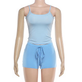 Solid Color Sling Top Two Piece Short Set GZJQ-K6S10393A