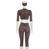 Polka Dot Print Ruched Three Piece Set(With Headscarf) MXBF-Y26ST229