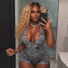Deep V Neck Zebra Printed Romper MXBF-Q26RP091