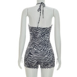 Deep V Neck Zebra Printed Romper MXBF-Q26RP091