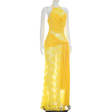Lace Patchwork Halterneck Split Maxi Dress GDSF-D26DS201