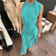 Solid Color O Neck Backless Maxi Dress GZJQ-K6D10924A