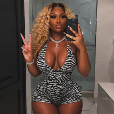 Deep V Neck Zebra Printed Romper MXBF-Q26RP091