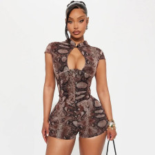 Hollow Out Print Short Sleeve Romper MXBF-J26RP251