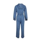 Fashion Denim Zipper Hooded Jumpsuit AIL-360