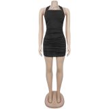 Halterneck Hot Drill Mini Dress BY-7755