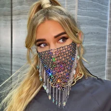 Rhinestone-Embellished Tassel Patchwork Face Mask GZYY-1254