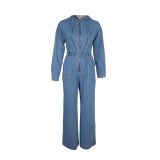 Fashion Denim Zipper Hooded Jumpsuit AIL-360