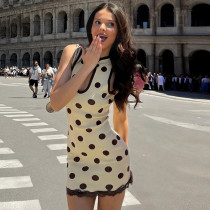 Polka Dot Print Lace Patchwork Mini Dress DLSF-K6D11052A