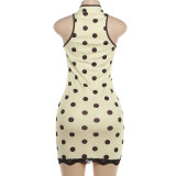 Polka Dot Print Lace Patchwork Mini Dress DLSF-K6D11052A