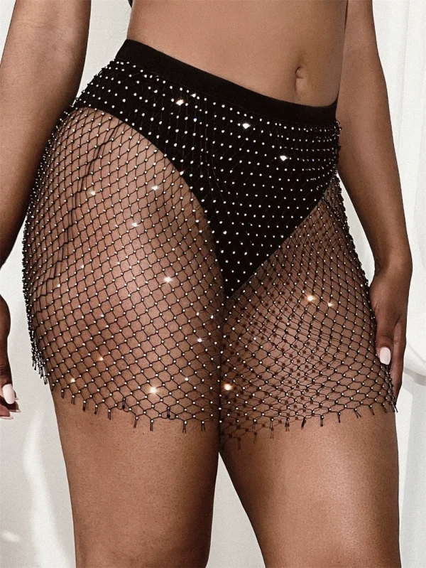 Sexy Rhinestone Fishnet Mini Skirt GZYY-1235