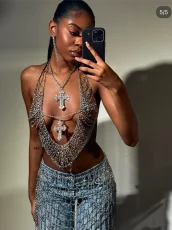 Metal Tassel Rhinestone The Cross Halterneck Body Chain GZYY-J25068