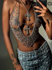 Metal Tassel Rhinestone The Cross Halterneck Body Chain GZYY-J25068