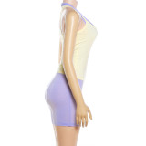 Solid Color Sleeveless TightVest+Romper 2 Piece Set GZJQ-K6S10685A