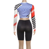 Letter Print Long Sleeve Two PIece Shorts Set GZJQ-K6S11051A