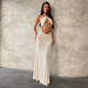Pearl Chain Patchwork Backless Maxi Dress DLSF-K6D09564A
