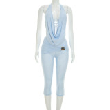 Solid Color Sleeveless Backless Two PIece Pants Set GSZM-C26ST240