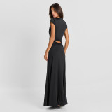 Hollow Out Deep V Neck Maxi Dress GSZM-C26DS262