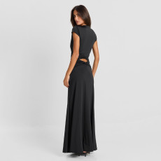 Hollow Out Deep V Neck Maxi Dress GSZM-C26DS262