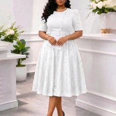 Plus Size Lace Patchwork Half Sleeve Midi Dress GATE-637