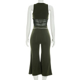 Mesh Patchwork Sleeveless Two Piece Pants Set MXBF-Y26ST267