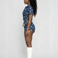 Polka Dot Print Short Sleeve Shorts Suit YMEF-59115