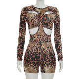 Leopard Print Hollow Out Romper GDSF-D26RP221