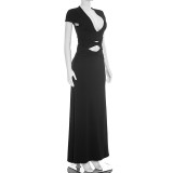 Hollow Out Deep V Neck Maxi Dress GSZM-C26DS262