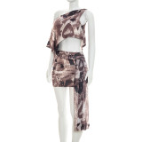 Slash Shoulder Print Mini Dress GSZM-Q26DS083