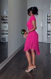 Solid Color Knits Short Sleeve Tassel Midi Dress GKYS-3087