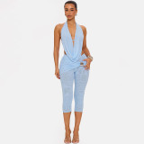 Solid Color Sleeveless Backless Two PIece Pants Set GSZM-C26ST240