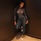 Mesh Long Sleeve Tight Two Piece Pants Set GSZM-D26ST225